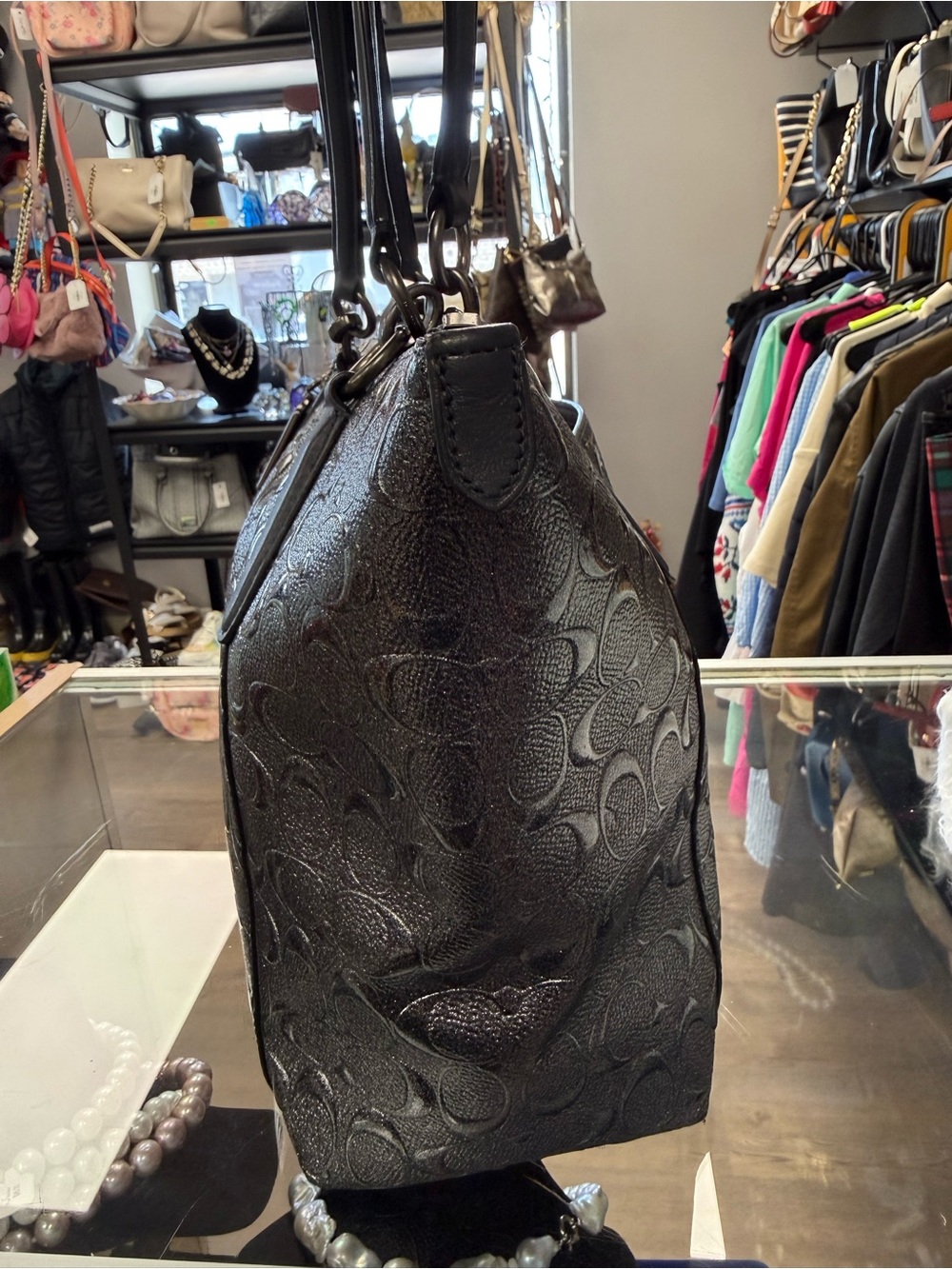 Coach Ava Tote bag metallic signature embossed logo pattern - Picture 7 of 13